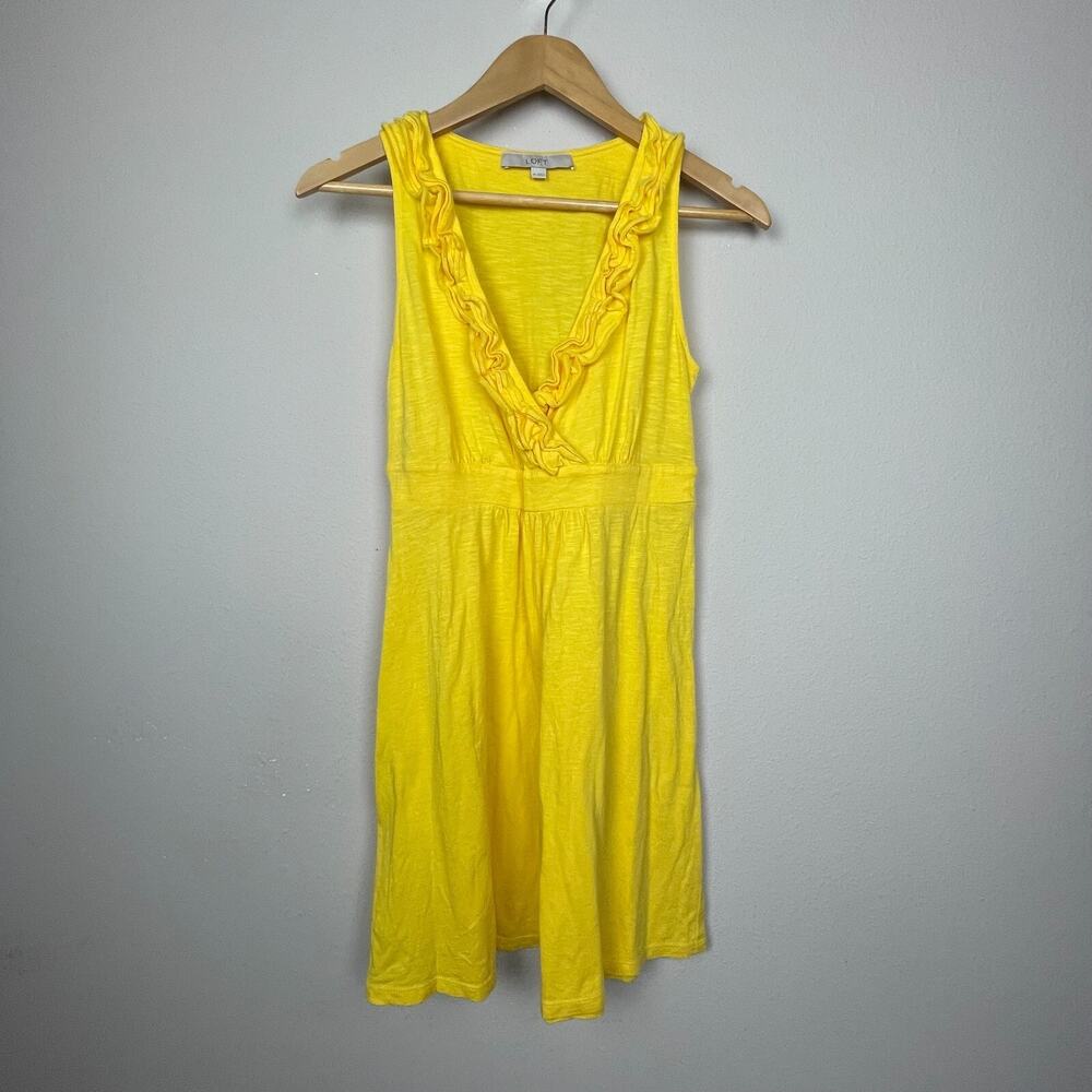 Ann Taylor Loft XS Yellow Baby Doll Y2K Ruffle Surplice V-Neck Knee-Length Dress